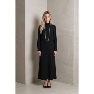 Zara Black High Collar Long Sleeve Midi Dress Minimalist Elegant Size M NWT (076